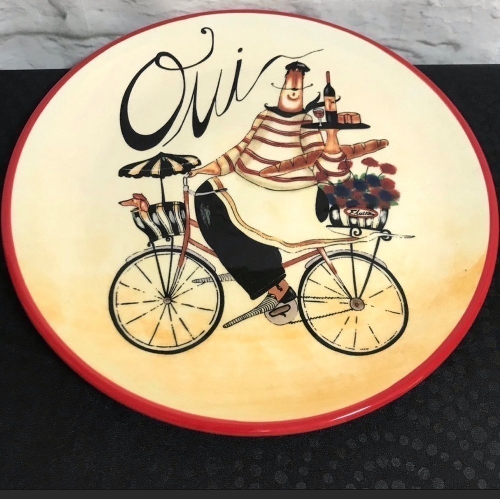 Vintage Oui” Salad/Dessert/Appetizer Plate Paris Chef Bicycle Jennifer G…
